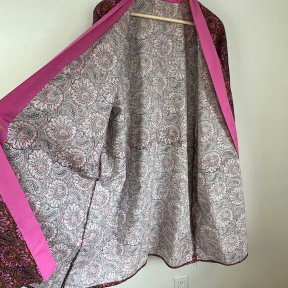 Vintage Handmade Unisex Japanese Style Pink Paisley One Size Kimono Robe - Picture 9 of 14